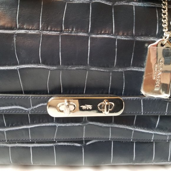 Coach Swagger Frame Satchel in Denim Crocodile-Embossed - Picture 7 of 16